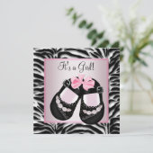 Roze Zwart Schoenen Roze Zebra Baby shower Kaart (Staand voorkant)