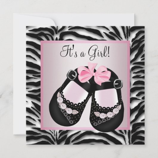 Roze Zwart Schoenen Roze Zebra Baby shower Kaart (Voorkant)