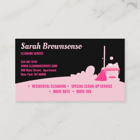 Roze Zwart Schoonmaak Service Maid Janitorial Coup Visitekaartje (Achterkant)