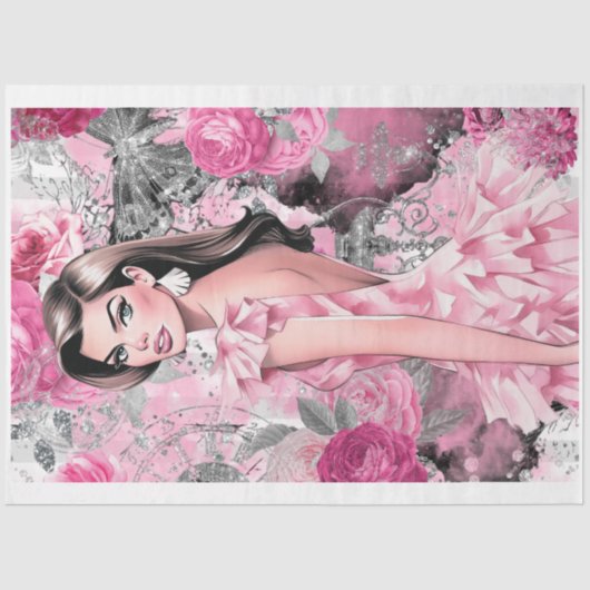 Roze & Zwart Shabby Glam Couture 7 Decoupage Papie Tissuepapier (Voorkant)