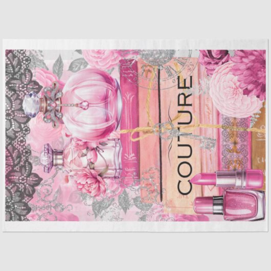 Roze & Zwart Shabby Glam Couture decoupage Papier (Voorkant)