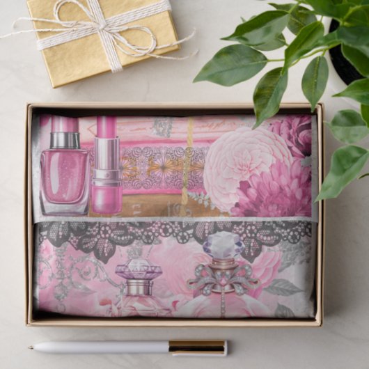 Roze & Zwart Shabby Glam Couture decoupage Papier (Geschenk)
