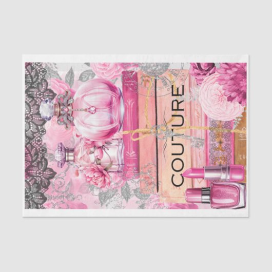 Roze & Zwart Shabby Glam Couture decoupage Papier (Voorkant)