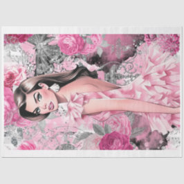 Roze & Zwart Shabby Glam Girl Decoupage Papier