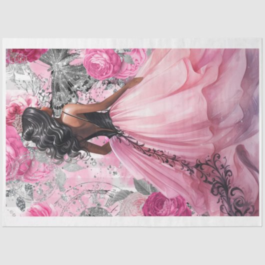 Roze & Zwart Shabby Glam Jurk 2 Decoupage Papier (Voorkant)