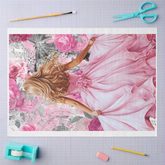 Roze & Zwart Shabby Glam Jurk Decoupage Papier (Craft)