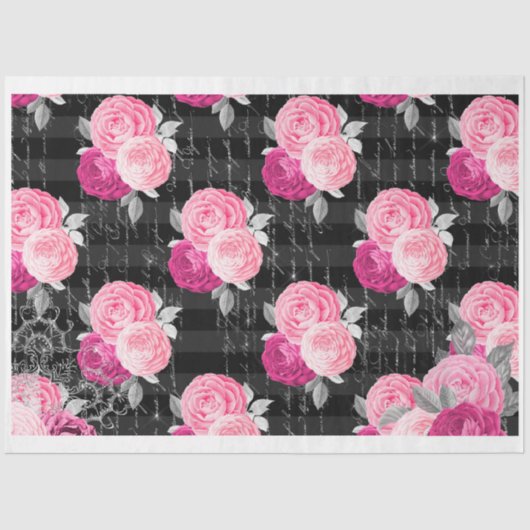 Roze & Zwart Shabby Glam Rozen 2 Decoupage Papier (Voorkant)