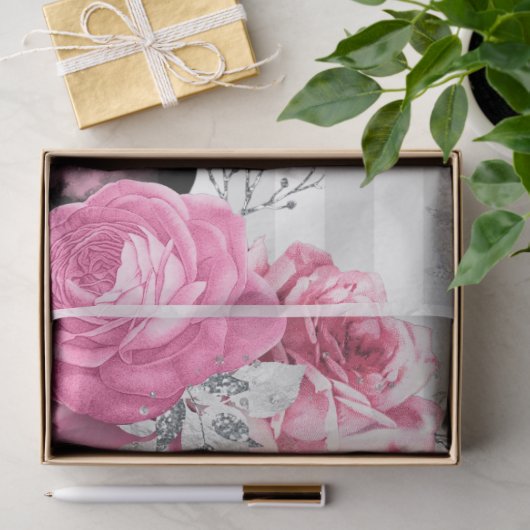 Roze & Zwart Shabby Glam Rozen Decoupage Papier (Geschenk)