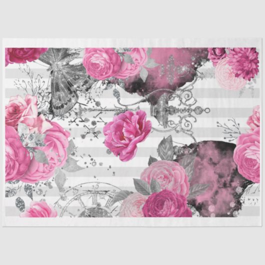 Roze & Zwart Shabby Glam Rozen Decoupage Papier (Voorkant)