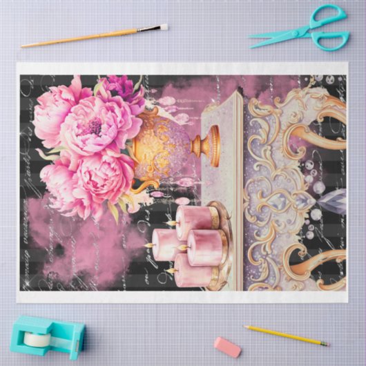 Roze & Zwart Shabby Glam Tafel Decoupage Papier (Craft)