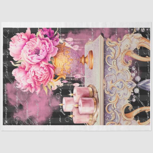 Roze & Zwart Shabby Glam Tafel Decoupage Papier (Voorkant)