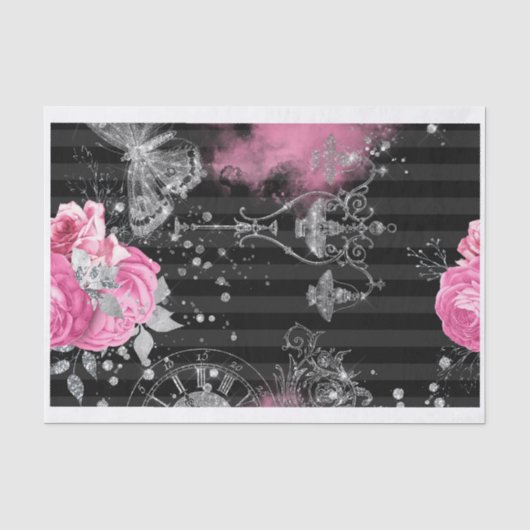 Roze & zwart Shabby Glam Tissuepapier (Voorkant)