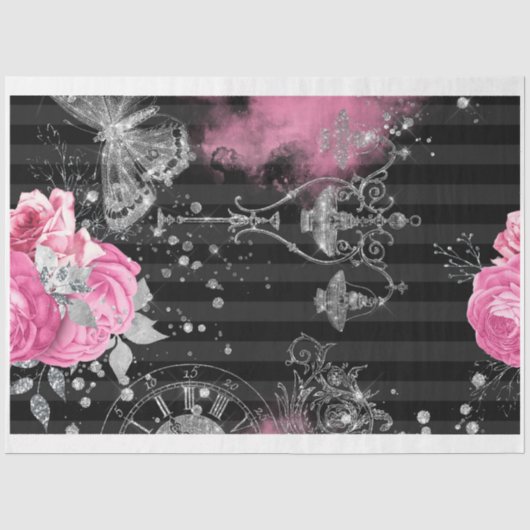 Roze & zwart Shabby Glam Tissuepapier (Voorkant)