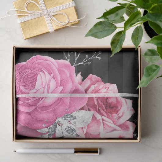 Roze & zwart Shabby Glam Tissuepapier (Geschenk)