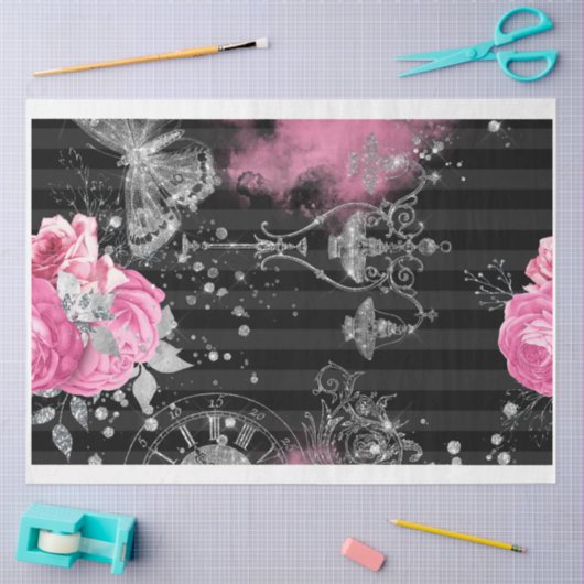Roze & zwart Shabby Glam Tissuepapier (Craft)