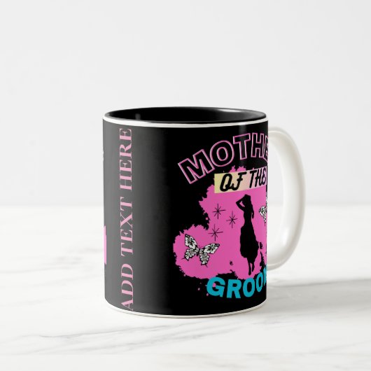 Roze & Zwart Silhouet Moeder van de bruidegom Tweekleurige Koffiemok (Voorkant rechts)