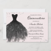 Roze Zwart Sparkle Jurk Quinceanera Uitnodiging (Voorkant)