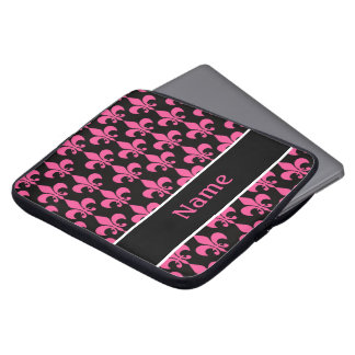 Roze zwart, speciaal gepersonaliseerd Fleur de Lis Laptop Sleeve