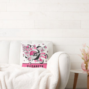 Roze Zwart Sportkamer Meisjes Basketballen Sterren Kussen