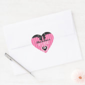 ROZE Zwart Strepen Meisje Verjaardag/pyjamafeest Hart Sticker (Envelop)