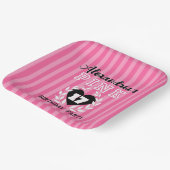 ROZE Zwart Strepen Meisje Verjaardag/pyjamafeest Papieren Bordje (Gebogen)