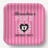 ROZE Zwart Strepen Meisje Verjaardag/pyjamafeest Papieren Bordje (Voorkant)