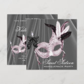 Roze Zwart Sweet 16 Masquerade Party Kaart (Voorkant / Achterkant)