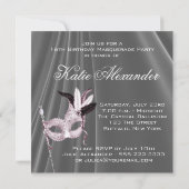 Roze Zwart Sweet 16 Masquerade Party Kaart (Achterkant)