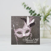 Roze Zwart Sweet 16 Masquerade Party Kaart (Staand voorkant)