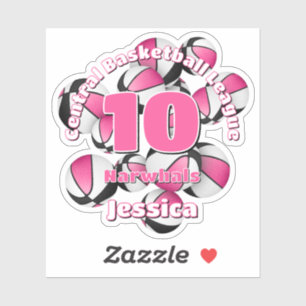 Roze Zwart Team Kleuren Basketballen Meisjes Sport Sticker