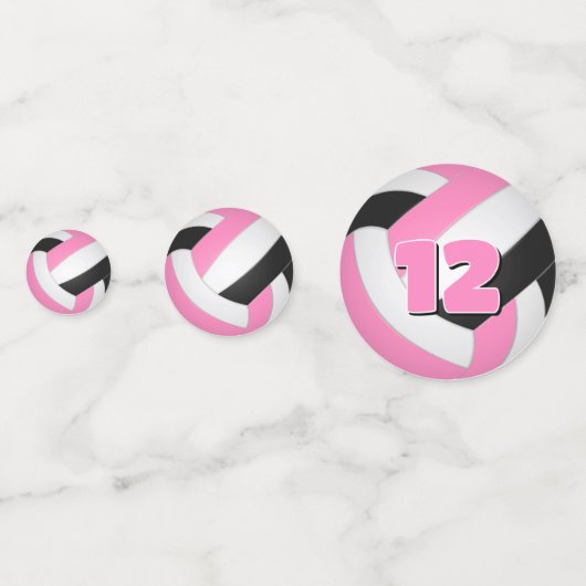 Roze Zwart Team Kleuren Meisjes Volleybal Party Confetti (Voorkanten)