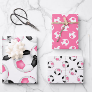 Roze Zwart Team Kleuren Voetbal 3 PC Variëteit Inpakpapier Vel