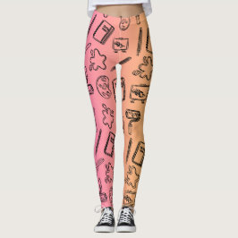 Roze zwart Textiel Abstract Patroon Leggins Leggings