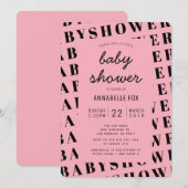 Roze Zwart Trendy Modern Baby shower Uitnodiging (Voorkant / Achterkant)