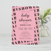 Roze Zwart Trendy Modern Baby shower Uitnodiging (Staand voorkant)