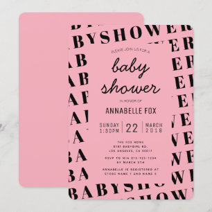 Roze Zwart Trendy Modern Baby shower Uitnodiging
