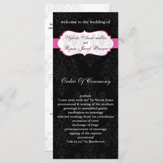 roze zwart Trouwprogramma Programmakaart (Voorkant / Achterkant)