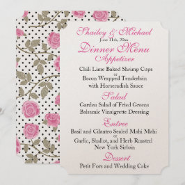 Roze/Zwart  TROUWRECEPTIE MENU Kaart