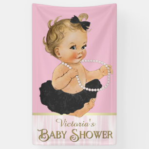 Roze Zwart Tutu Parel Meisje Baby Shower Spandoek