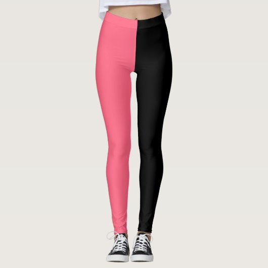 Roze Zwart Twee Tone Half Color Split Leggings (Voorkant)