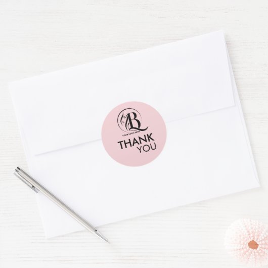 Roze Zwart Uw Logo Dank U Ronde Sticker (Envelop)