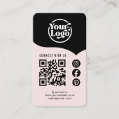Roze Zwart Verbind Met Ons QR Code 3 Social Media Visitekaartje (Voorkant)