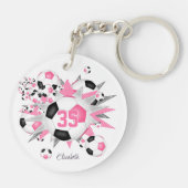 Roze zwart voetbal blowout atleet naam sleutelhanger (Achterkant)