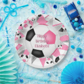 Roze Zwart Voetbal Blowout Sport Verjaardag Papieren Bordje (Feest)