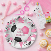 Roze Zwart Voetbal Blowout Sport Verjaardag Papieren Bordje (Feest)