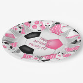 Roze Zwart Voetbal Blowout Sport Verjaardag Papieren Bordje (Gekanteld)