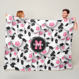 Roze zwart voetballen patroon monogram fleece deken