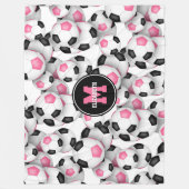 Roze zwart voetballen patroon monogram fleece deken (Voorkant)