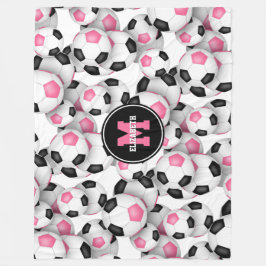 Roze zwart voetballen patroon monogram fleece deken