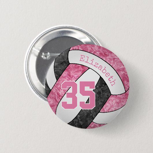 roze zwart volleybal club team kleuren ronde button 5,7 cm (Voorkant /achterkant)